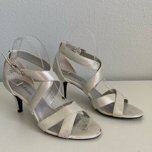 Kelly & Katie White Silver Strappy Heels Womens Size 6